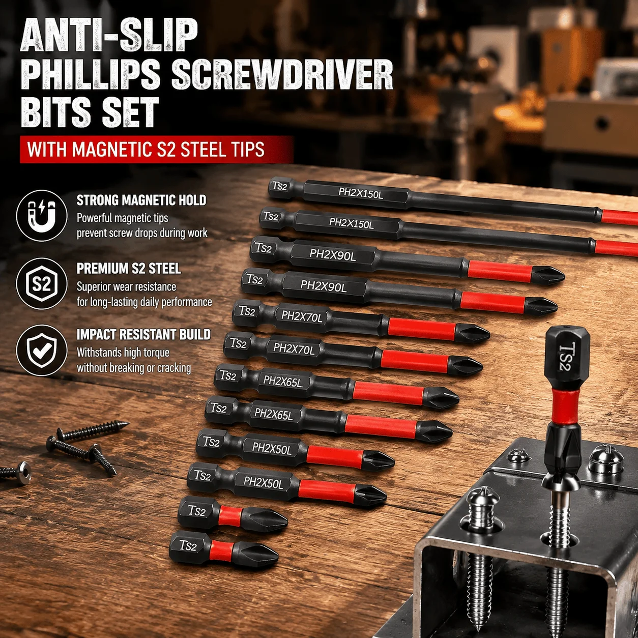 Magnetic Screwdriver Bits S2 Alloy Steel Impact Resistant 1/4 Hex Shank Long Phillips Cross Head Set For Electric Drill Tool