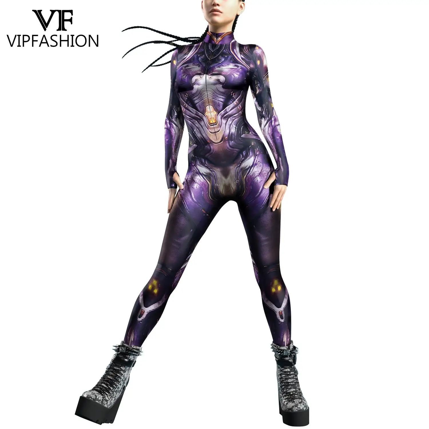 VIP FASHION Otherworldly Zentai Suit Women Punk Robot Catsuit Holiday Party Clothes Fancy Cosplay Costume Lady Festival Jumpsuit