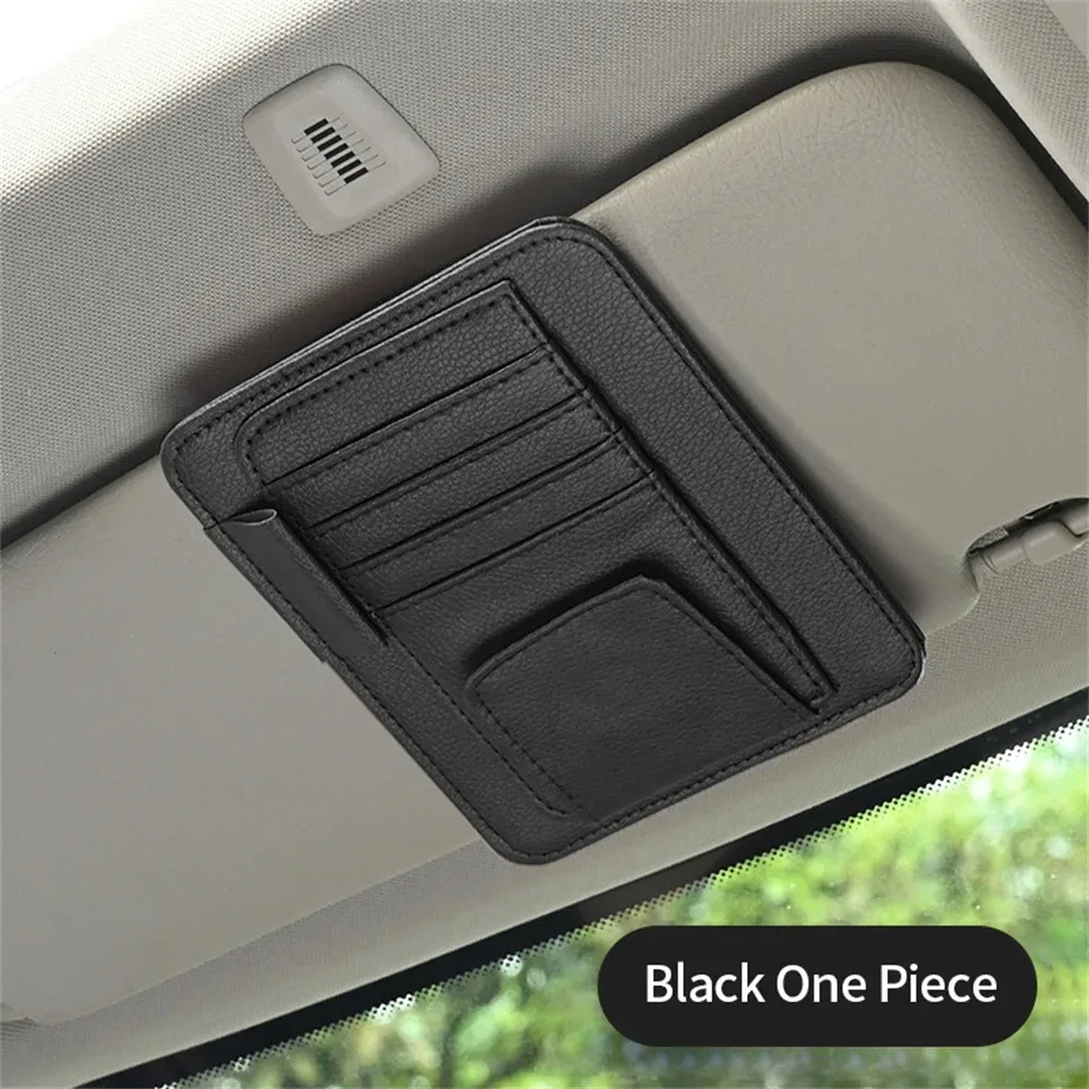 Car Sun Visor Organizer Multi-Pocket Leather Glasses Clip Holder Auto Sunshade Card IC Sunglasses Storage Bag Pen Holder