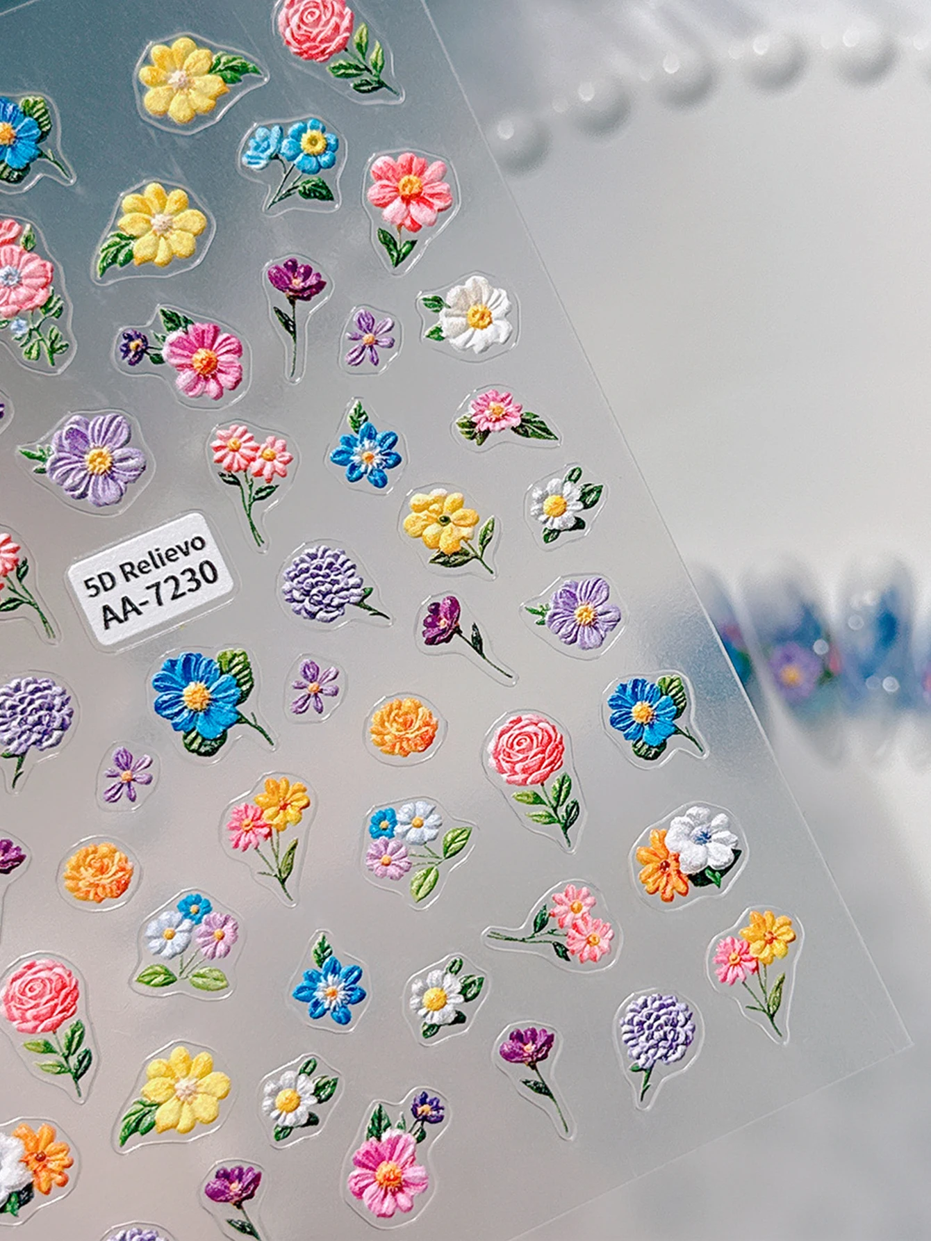 Autocollants pour ongles à fleurs colorées, Relief 5D, Monet exquis, couleur d'eau, fleur Super brillante, imperméable, décorations DIY bricolage, 1/2 pièces