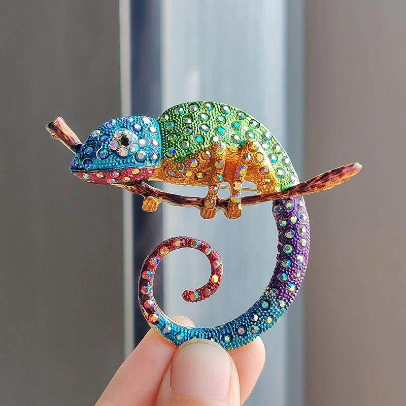 Creative Lizard Chameleon Rhinestone Brooches For Women Men Clothes Suit Animal Brooch Pin Jewelry Accessories Ornaments Gifts