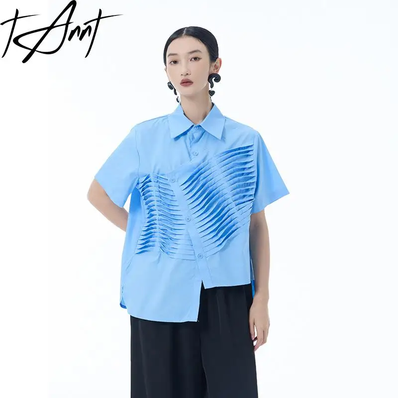 

Tannt Women Shirt Blouse Asymmetry Patchwork Fashion Black Green Blue Blouse Tops Irregular Casual Summer Shirt Tops 2025 New