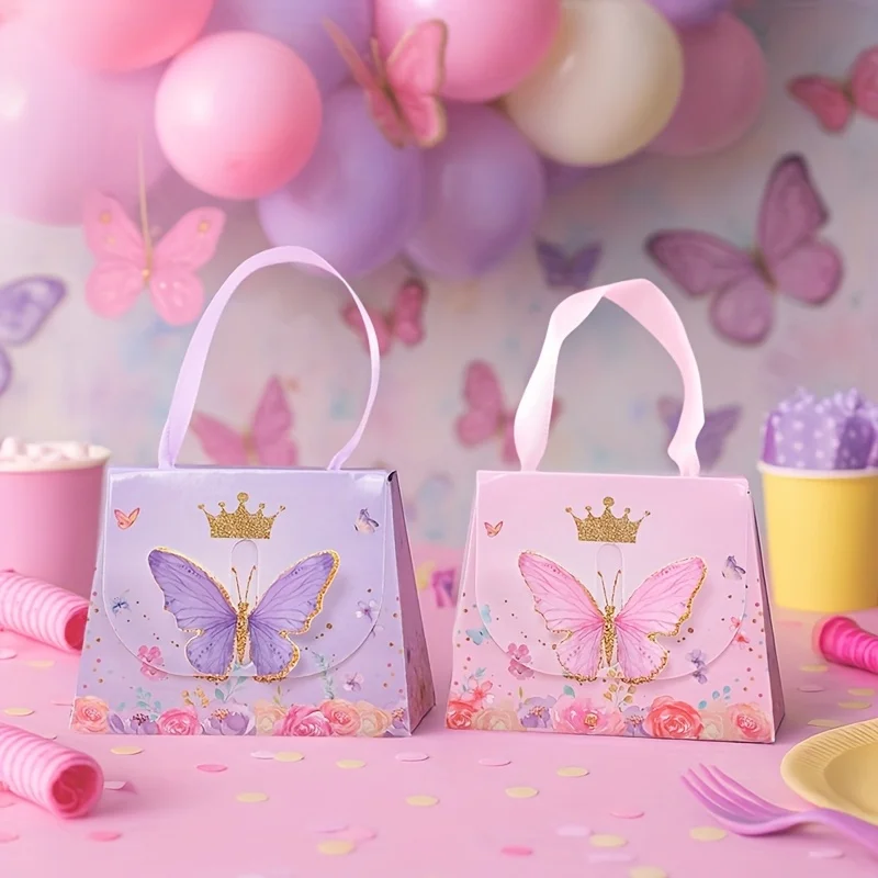 Schmetterlings-Kronen-Papiertüten & Geschenktaschen, geeignet für Babypartys, Hochzeiten, Geburtstagsfeiern, Dekorationen, Geschenkverpackungen. – Detail 6