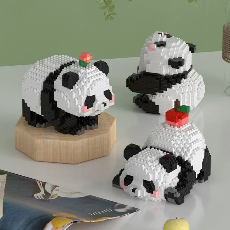 Cute Chinese Style Animal Panda Building Blocks Model Desktop Decoration Diy Assemble Educational Mini Bricks Toys for Kid Gift