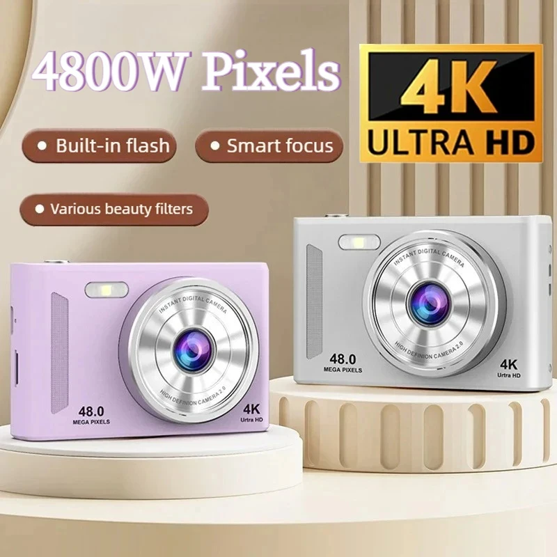 

4k High-definition Pixel Portable Digital Camera with Front and Rear Dual Cameras Autofocus Entry-level Camera Selfie with Flash