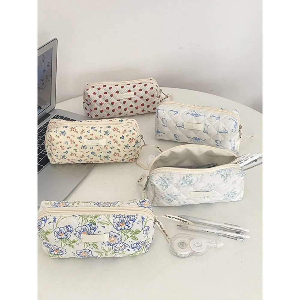 Cute Pencil Case Simplicity Korean Chic Floral Pencil Pouch For Girl Soft Cotton High Capacity Stationery Storage Bag For School