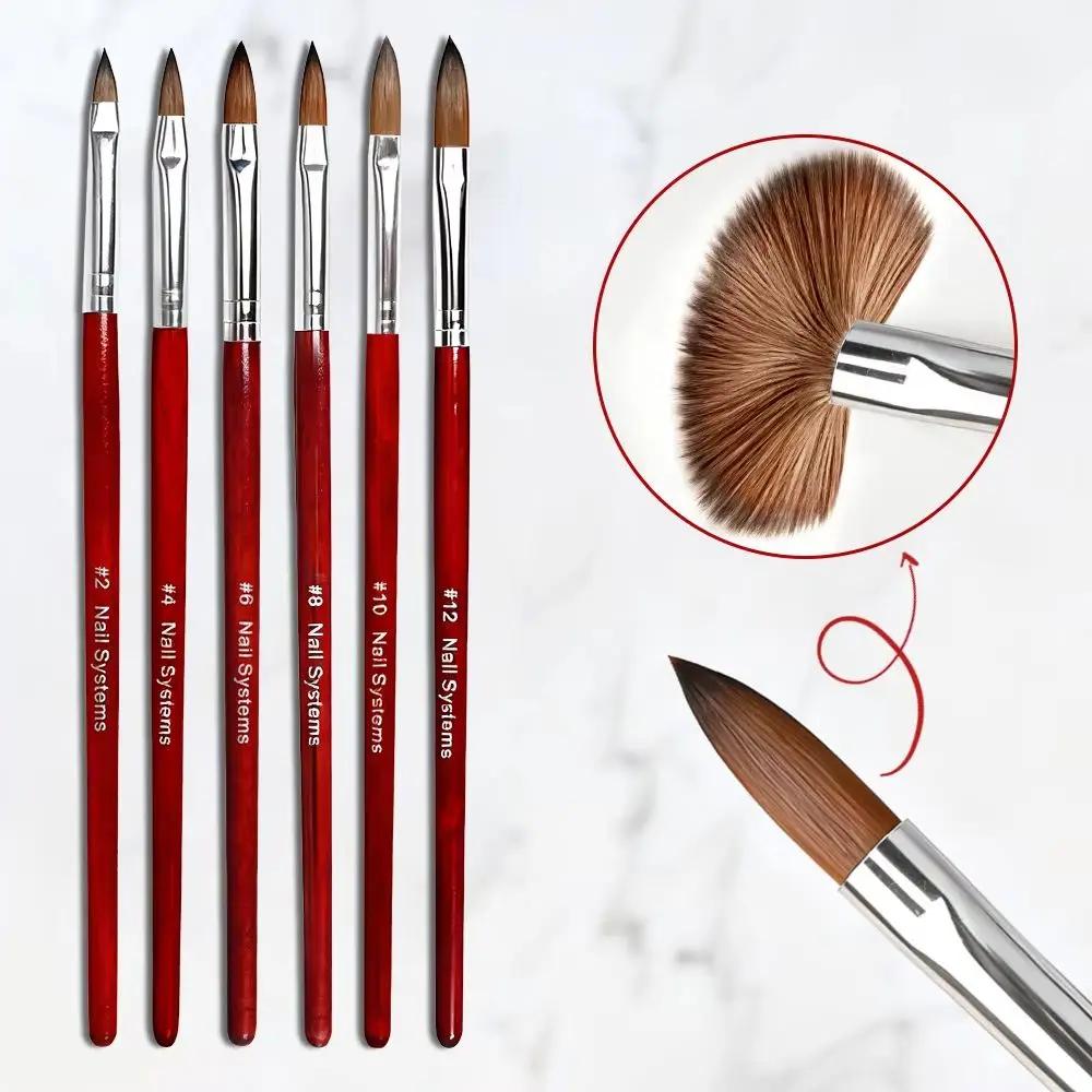 6 個のアクリル液体パウダー彫刻ブラシ木製ハンドル付きアクリルパウダーエクステンションアプリケーションネイルブラシマニキュアツール