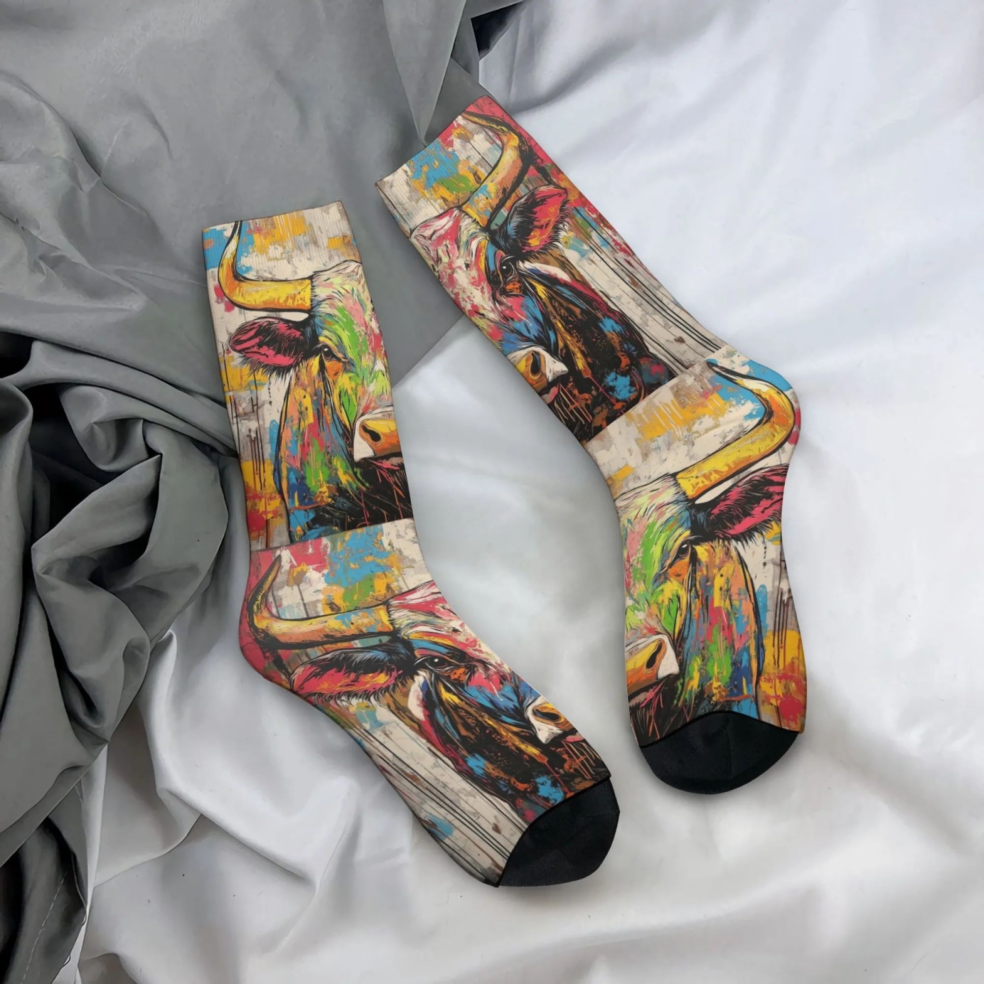 Calcetines de hombre con estampado de toros de calle, estilo Harajuku retro, moda hip-hop urbana, calcetines divertidos, calcetines deportivos casuales para exteriores