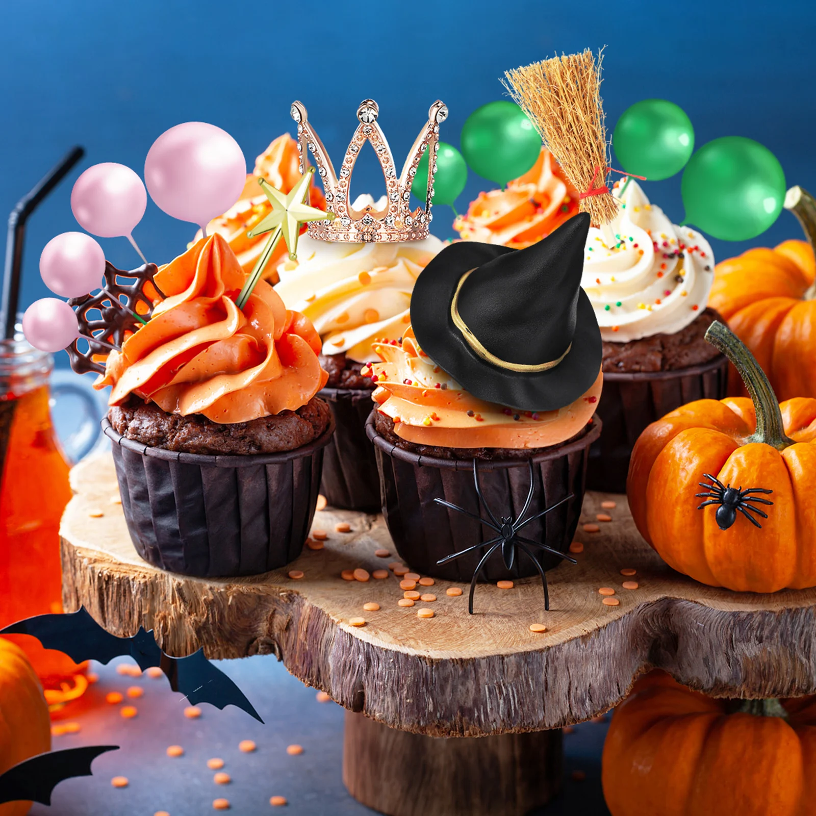 

Wicked Witch Party Decoration Set Broom Crown Hat Wand Halloween Cake Toppers Lightweight Easy Setup Spooky Party Supplies