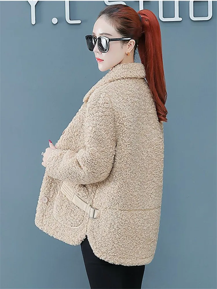 2023 Autumn Winter Women Clothes Lamb Wool Coat Korean Fashion Single-breasted Warm Faux Fur Jacket Femme Chaquetas Para Mujeres