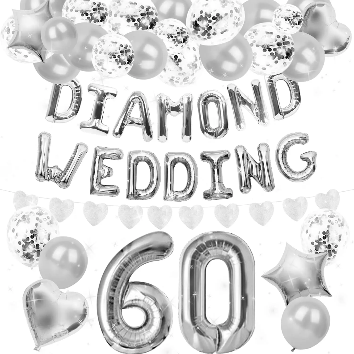 LaVenty 60th Diamond Wedding Anniversary Gifts Anniversary Party Balloons Banner 60th Diamond Wedding Anniversary Decoration