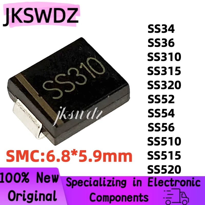 

30pcs new diode rectifier SMC Schottky SS34 SS36 SS310 SS315 SS3150 SS320 SS52 SS54 SS56 SS510 SS515 SS5150 SS520 DO-214AB