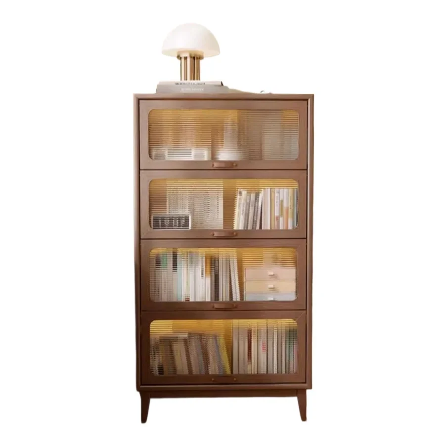 Solid wood bookcase household living room multi-layer storage cabinet study floor transparent