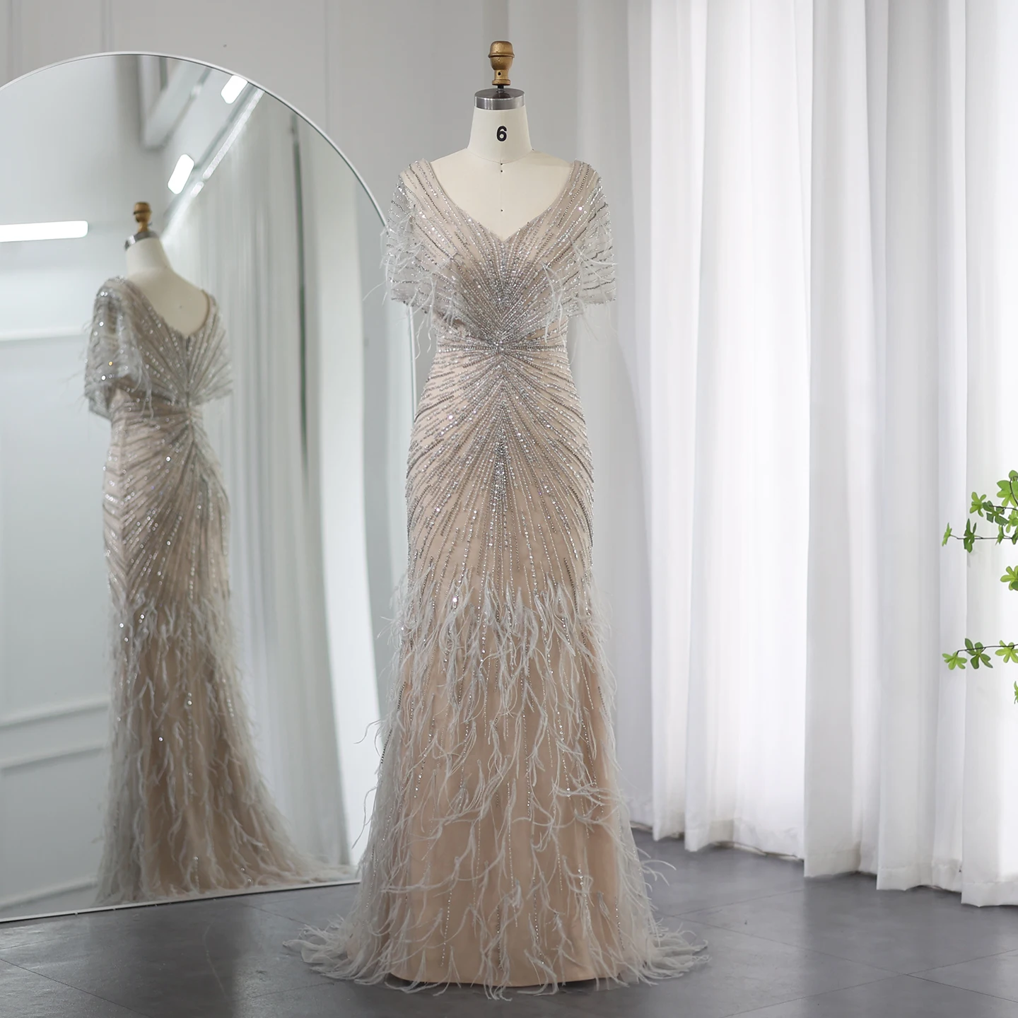Sharon disse luxo dubai penas cáqui sereia vestidos de noite 2025 para mulher vestidos de festa de casamento mangas capa ss210 personalizado
