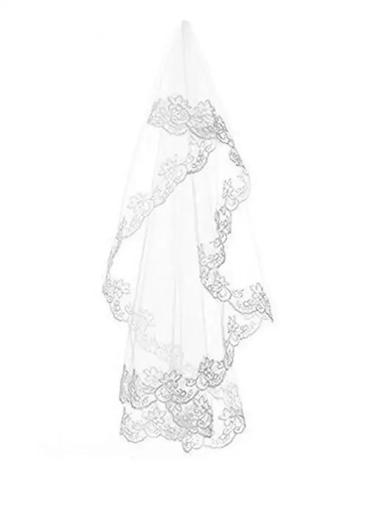 One Layer White and Ivory Lace Edge Bridal Veils Wedding Accessories