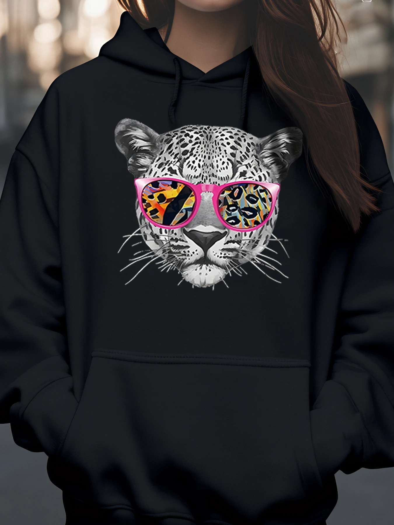 هوديي بطبعة النظارات الشمسية الوردية على شكل الفهد للنساء ملابس كاجوال للحفلات #1