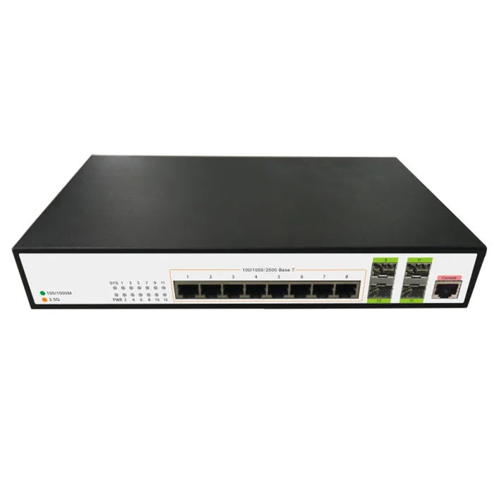 PDnet 8*2.5G +4*10G SFP+ 12 Port 10G Switch 100G L3 Ethernet Network Fiber Optic Aggregation Switch