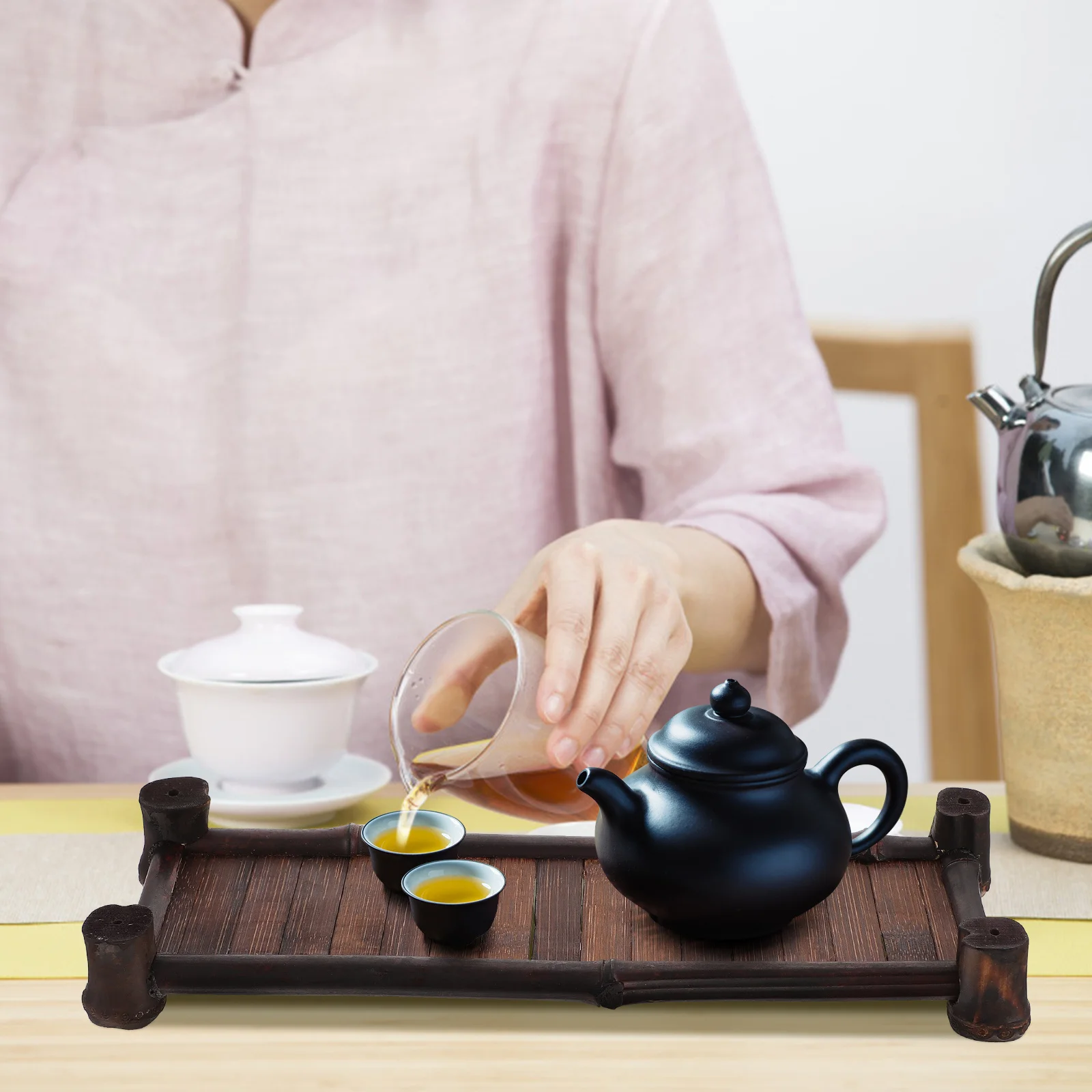 

1Pcs Bamboo Tea Cup Plate Small Size Stylish Storage Tray for Home Office Restaurant Tea Service Bamboo Service Tray