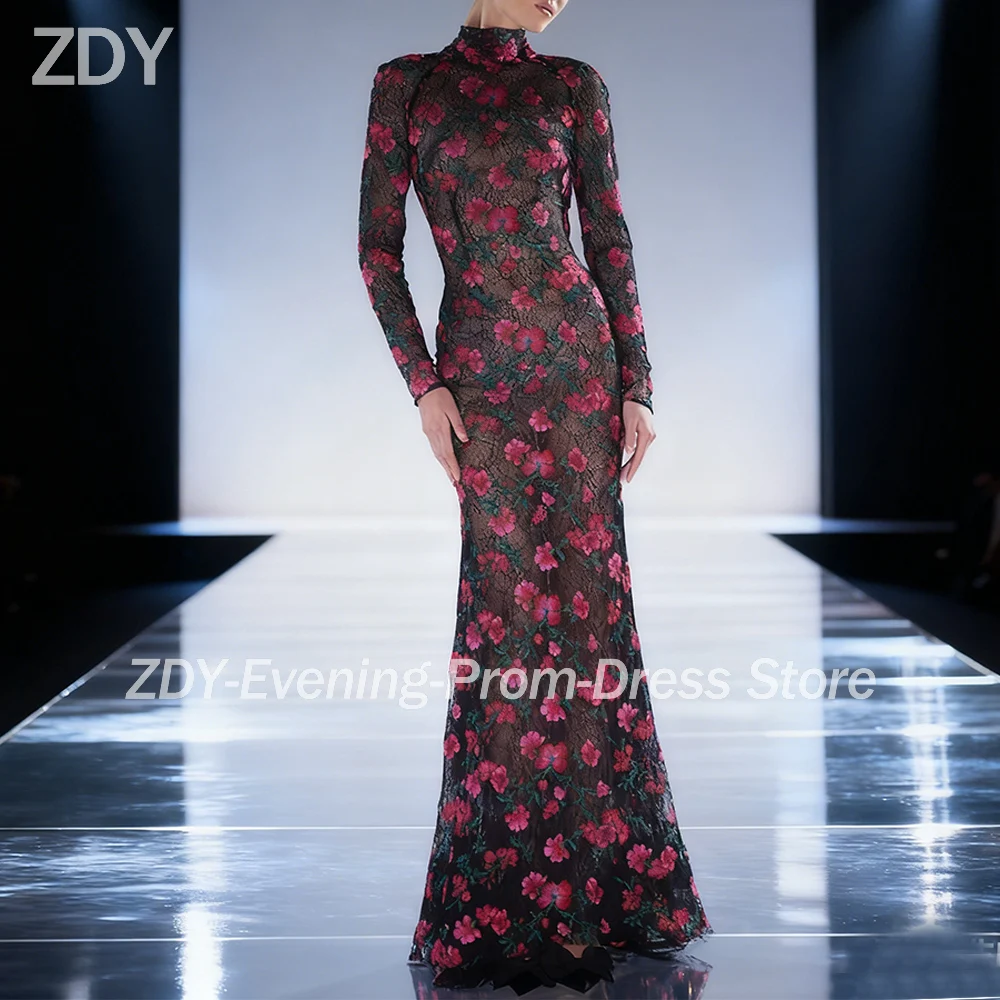 

Customized Lace Flowers Elegant Long Evening Dresses for Special Occasions High-Neck Mermaid Women Gala Prom Party Gowns 2025