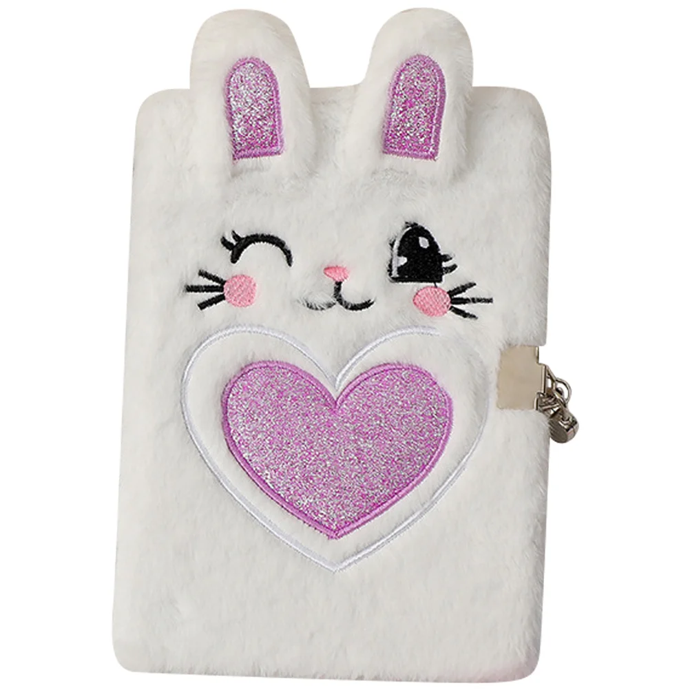 

Plush Lockable Cartoon Diary Notebook for Girls Cute Fluffy Heart Design Smooth Paper Portable Lockable Notebooks