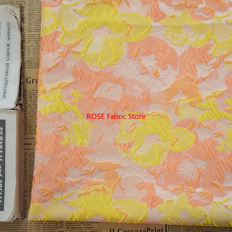 

1 метр оранжевого и желтого цвета, ретро пряжа, окрашенная жаккардовая ткань, весенне-осеннее женское элегантное платье, декоративная швейная ткань