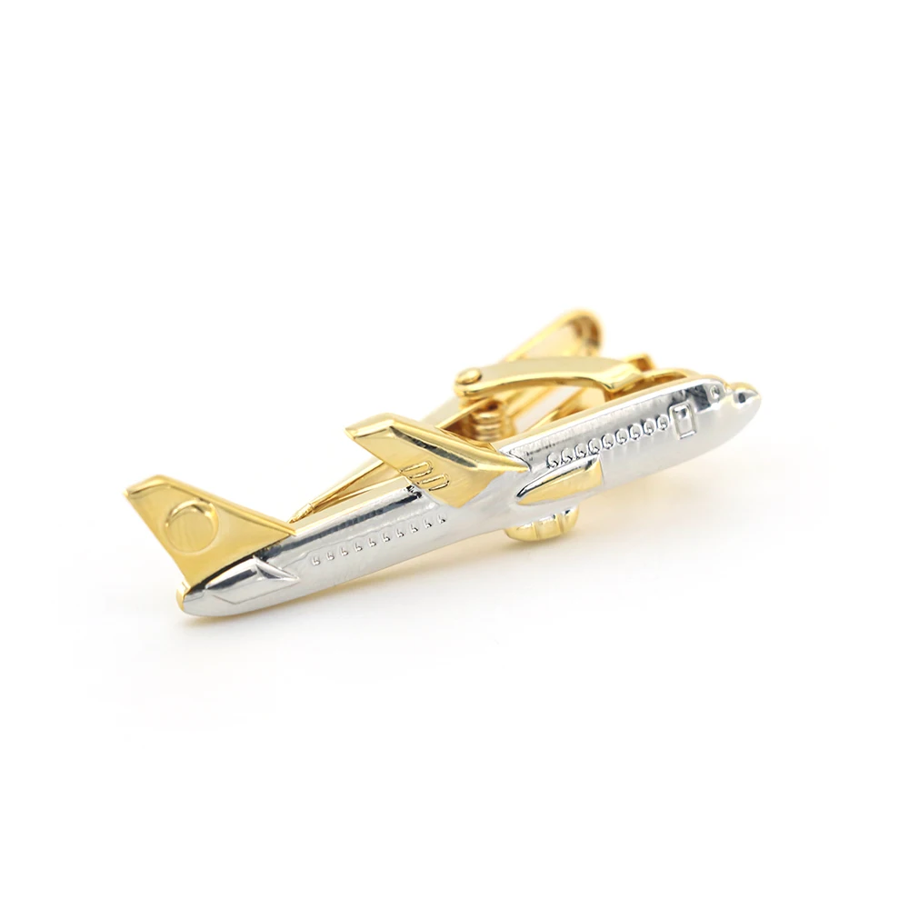 Quality Brass Material Novel Golden Color Plane Tie Pin For Men Aircraft Tie Clips Whoelsale & Retail