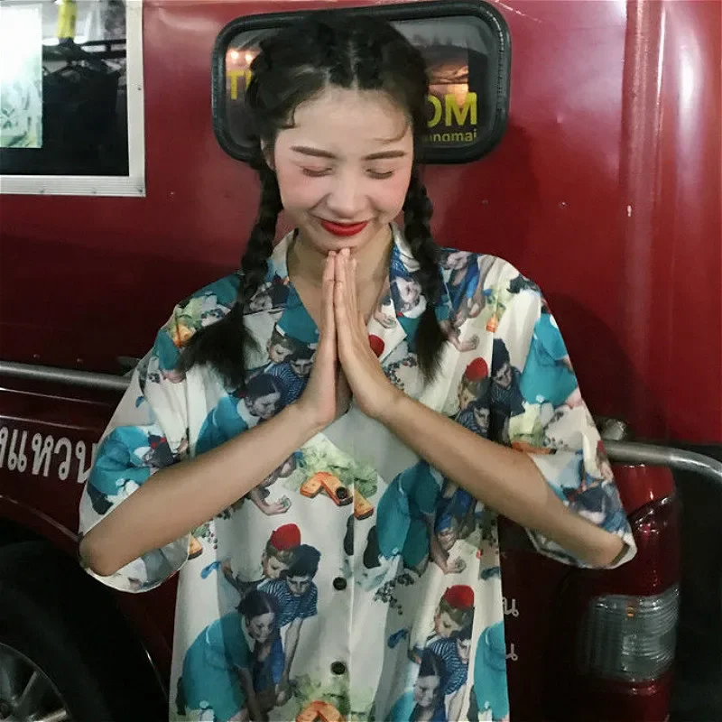 

Блузки женские в стиле Харадзюку, шикарные забавные летние блузки с короткими рукавами и принтом в консервативном стиле для девочек, уличная одежда, модные женские блузки, топы