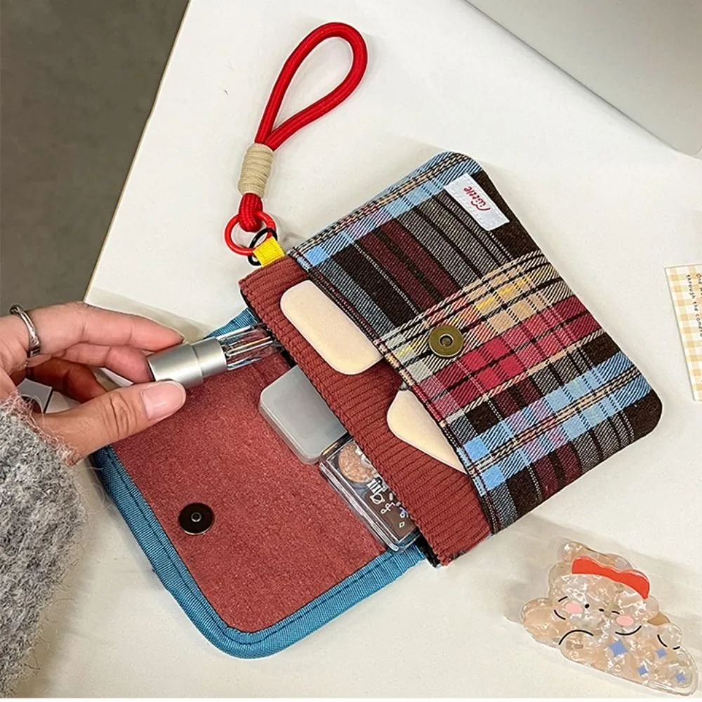 

Large Capacity Mini Cosmetic Bag Corduroy Cotton Cloth Sanitary Napkin Storage Bag Makeup Bag Small Item Bag Grid Pattern Purse