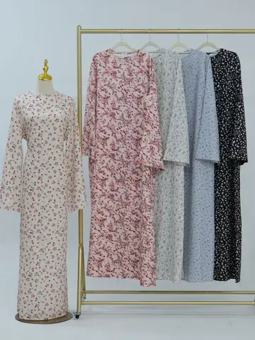 Muslim Women Traditional Dubai Abaya Luxury Floral Print Long Sleeve Long Dress Modest Kaftan Modest Robe Femme Islamic Clothing