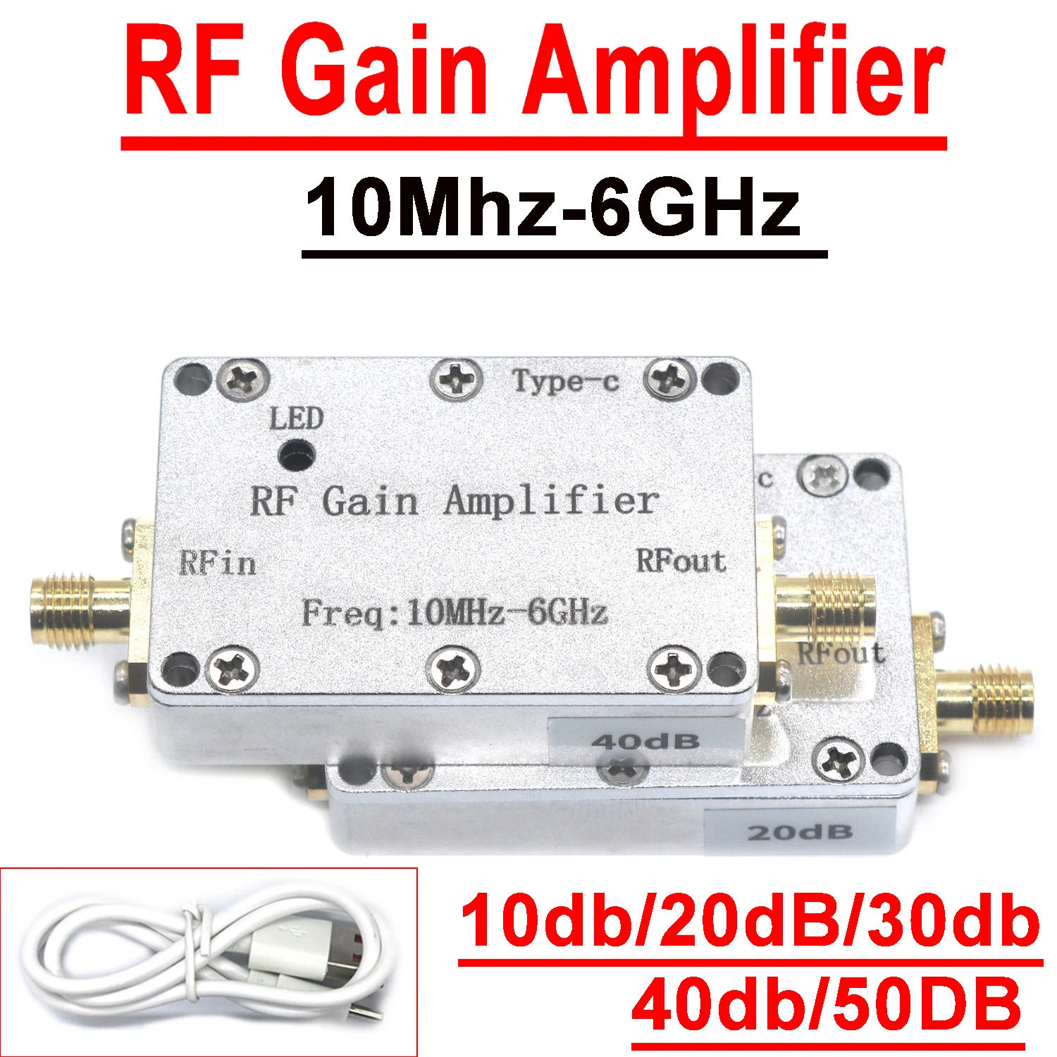 LNA 10Mhz-6GHz RF Gain Amplifier High Flatness Amplifiers 20DB 30DB 40DB 50DB Power Drive Signal Radio SDR LORA Helium Miner