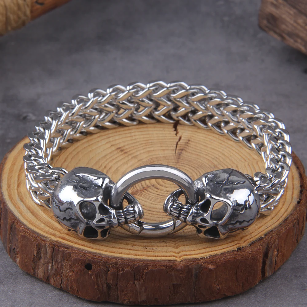 Men's Stainless Steel Double Wolf Head Bracelet