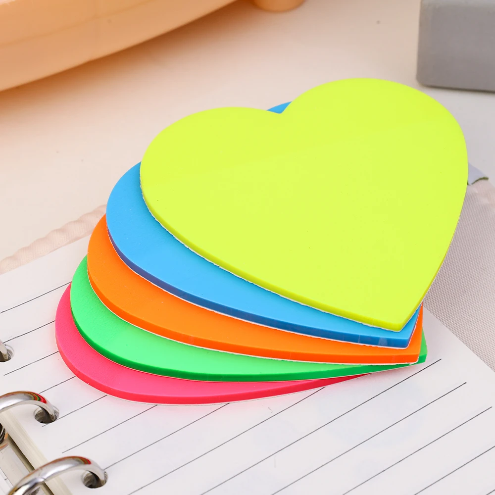 5/1pcs Translucent Colored Clear Sticky Note Waterproof Adhesive Memo Pad Heart Shape Transparent Posted It for Reading Studying