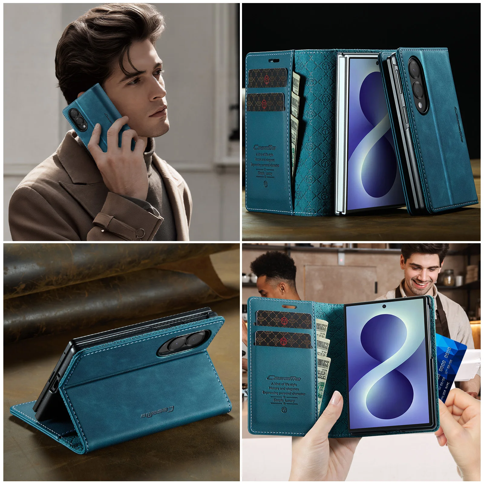 CaseMe-033 RFID Blocking Wallet Phone Case For Samsung Galaxy Z Fold 8 PU Leather Flip Cover Magnetic Closure Kickstand Pocket