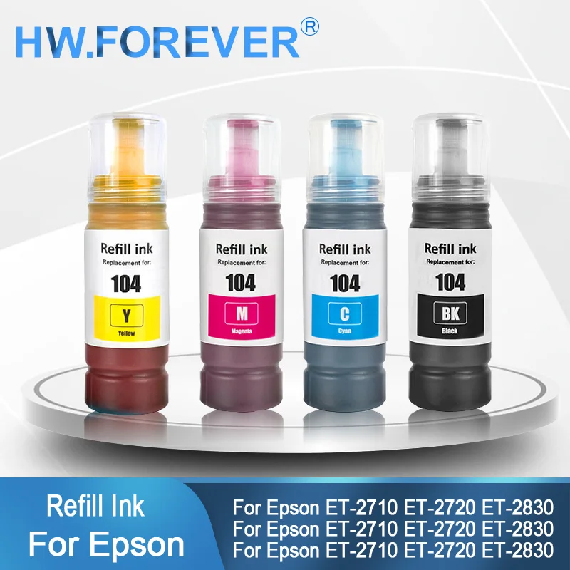 

104 Premium Dye Ink Water Based Refill Ink For Epson Ecotank ET-2821 ET-2825 ET-2826 ET-2830 Printer Refill Dye Ink Kits