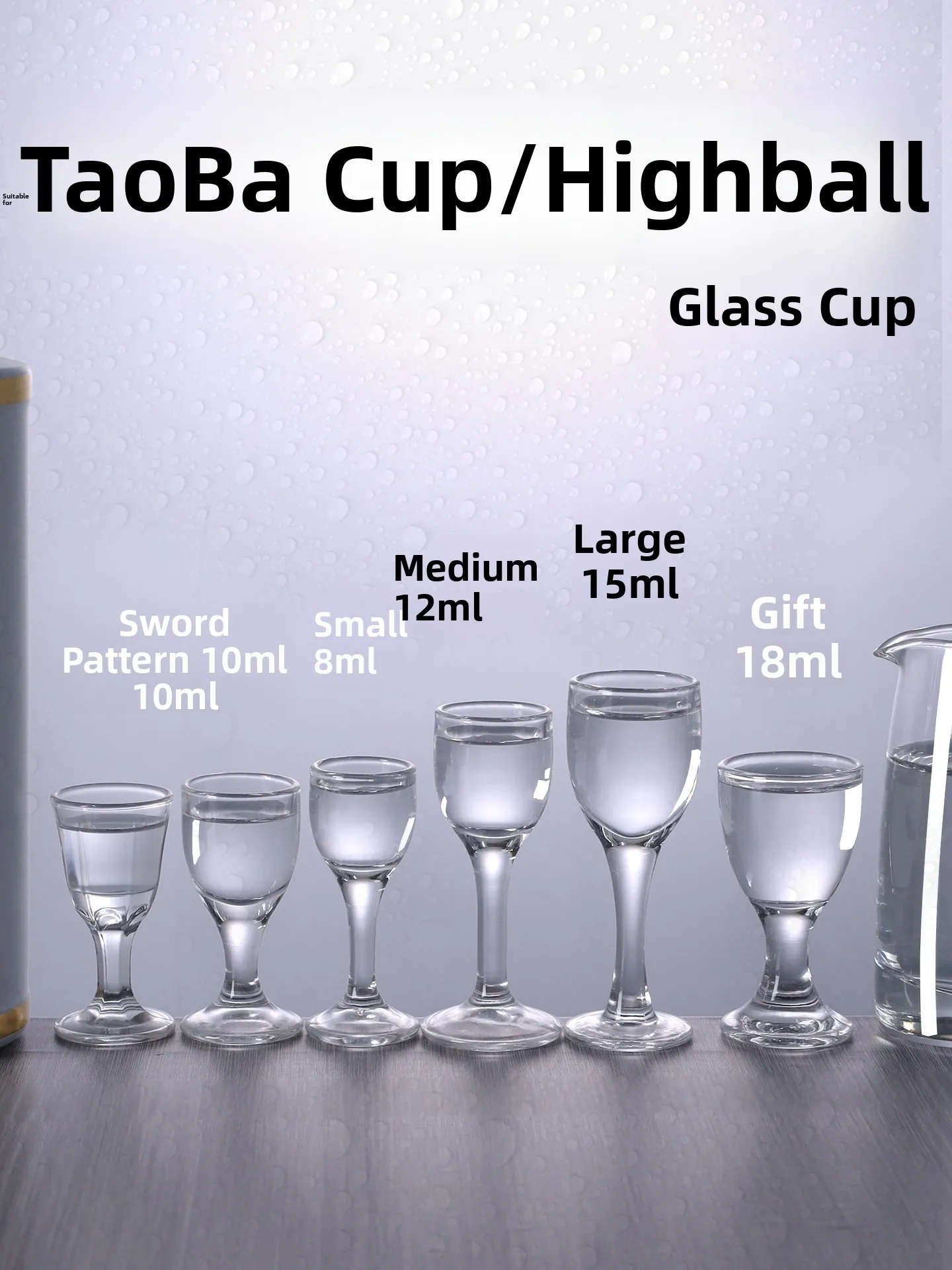 Copa MaoTai de 10ml 15ml, Copa de Vino Pequeña de Cristal de Tallo Alto, Copa para Licores Fuertes de una Sola Pieza, Disposi...