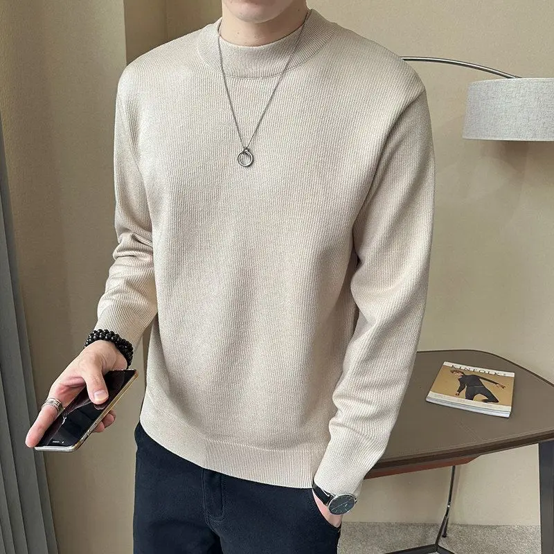 

Men's Faion Slim Fit Knitted Sweater f High Collar mid Ne Inner Wear Pure Color Top for Autumn Winter Casual Sle