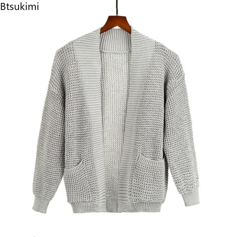 2024 männer Casual Stricken Pullover Strickjacke Frühling Herbst V-ausschnitt Solide Langarm Männliche Jacke Täglichen Verschleiß Streetwear Strickjacken