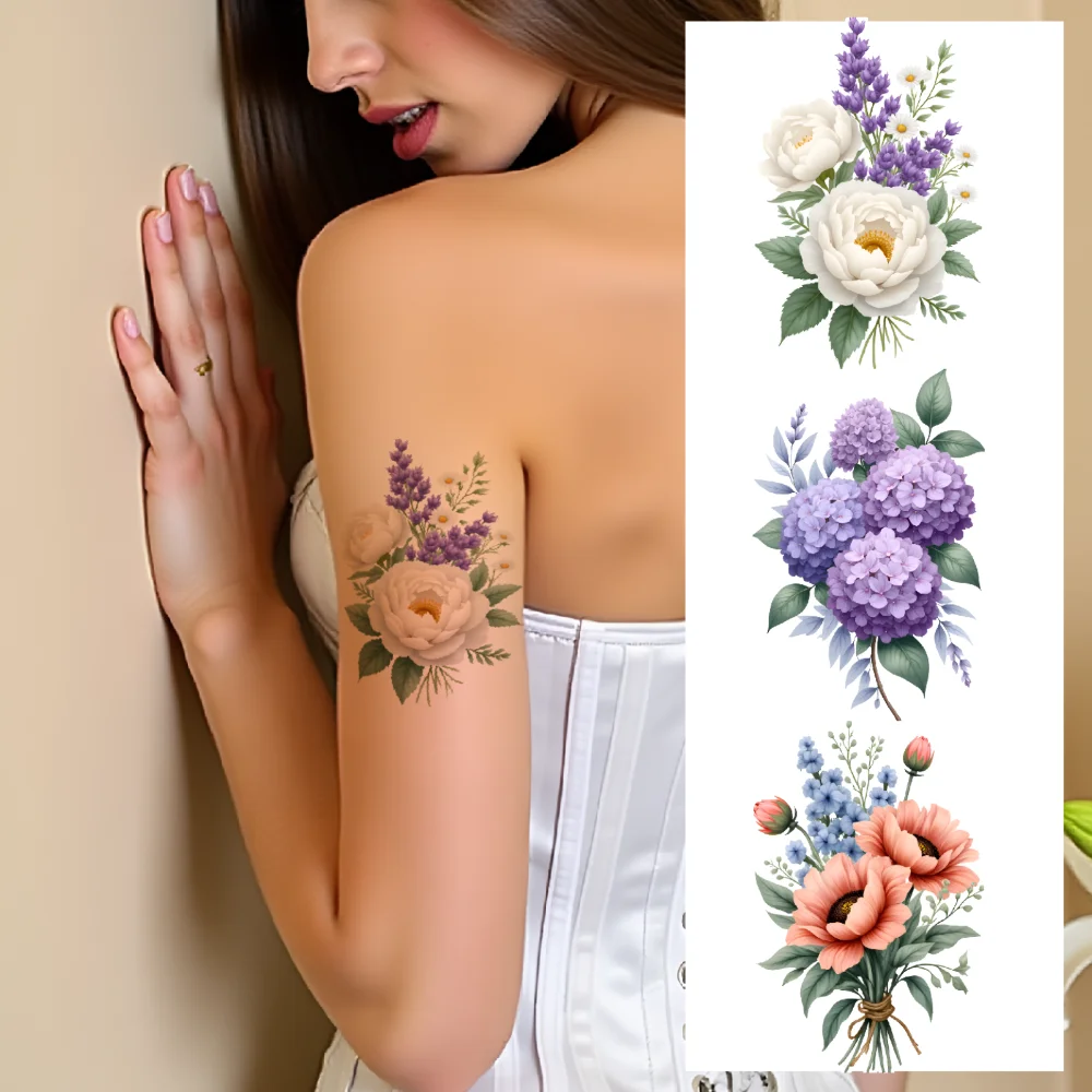 

9pcs Temporary Tattoo Flower Bouquets Temporary Tattoo Stickers Floral Arrangements Waterproof Long-lasting Body Stickers For