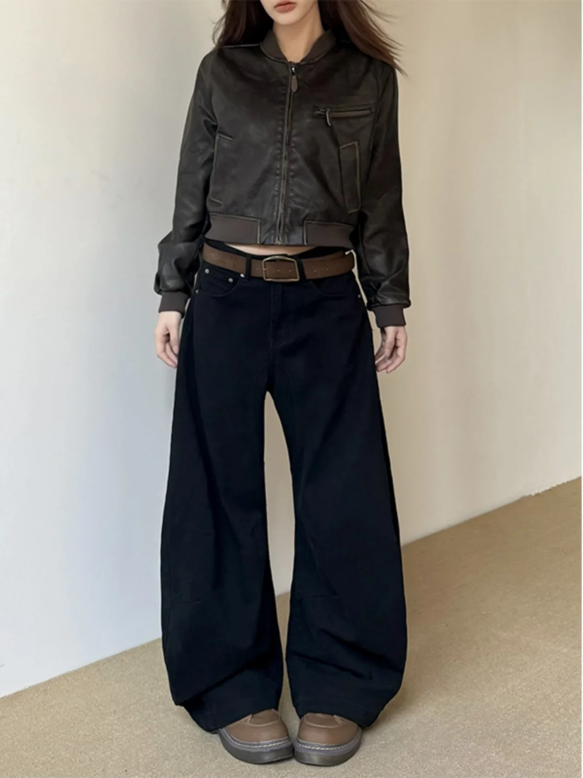 Jeans larghi da uomo e da donna con coltello a gamba larga Bell Bot Abbigliamento casual Pantaloni lunghi larghi a pieghe vintage primavera autunno