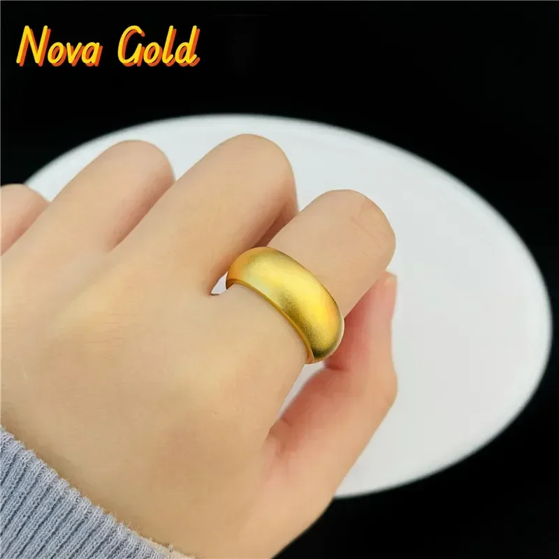 

NovaGlod 9999 24K real gold jewelry face matte closed mouth inheritance ring semicolon closed mouth strip ring men and women wid