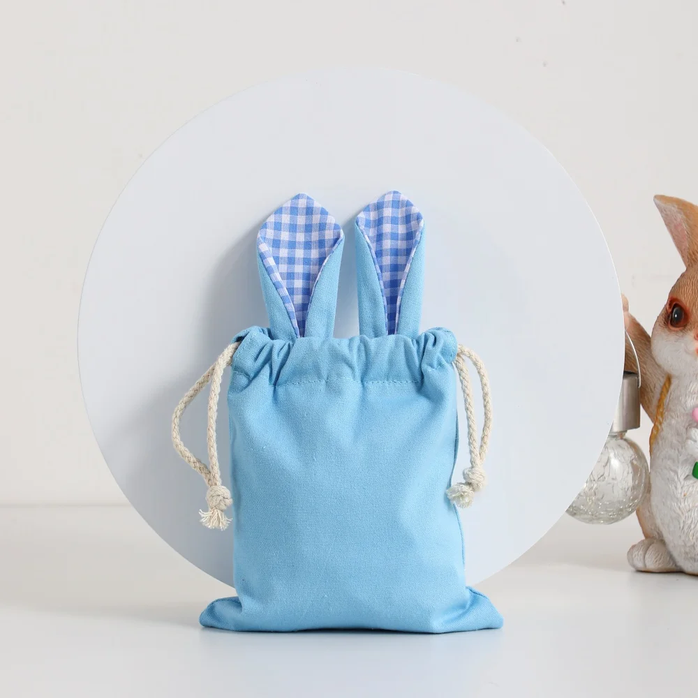 4 stücke Ostern Süßigkeiten Geschenk Taschen Für Kinder Leinwand Hase Gingham Ostern Leckereien Taschen Ei Jagd Kordelzug Mini Lagerung Taschen frühling Party – Detail 6