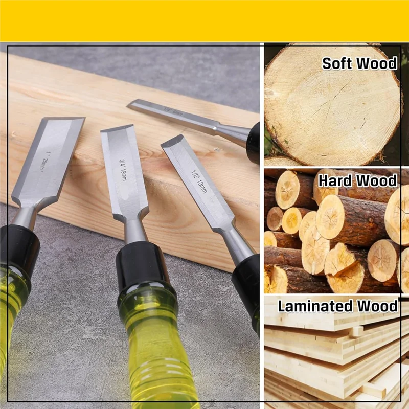 

High Quality-4Pcs Wood Chisel Set For Woodworking, CR-V Steel Beveled Edge Blade, PVC High Impact Handle Wood Chisel,4Pcs Wood C