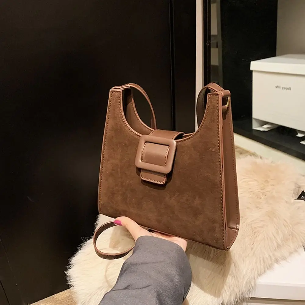 

Trendy Trendy Square Bucket Bag Frosting Leisure Suede Crossbody Bag French Handbag Retro Shoulder Bag Autumn