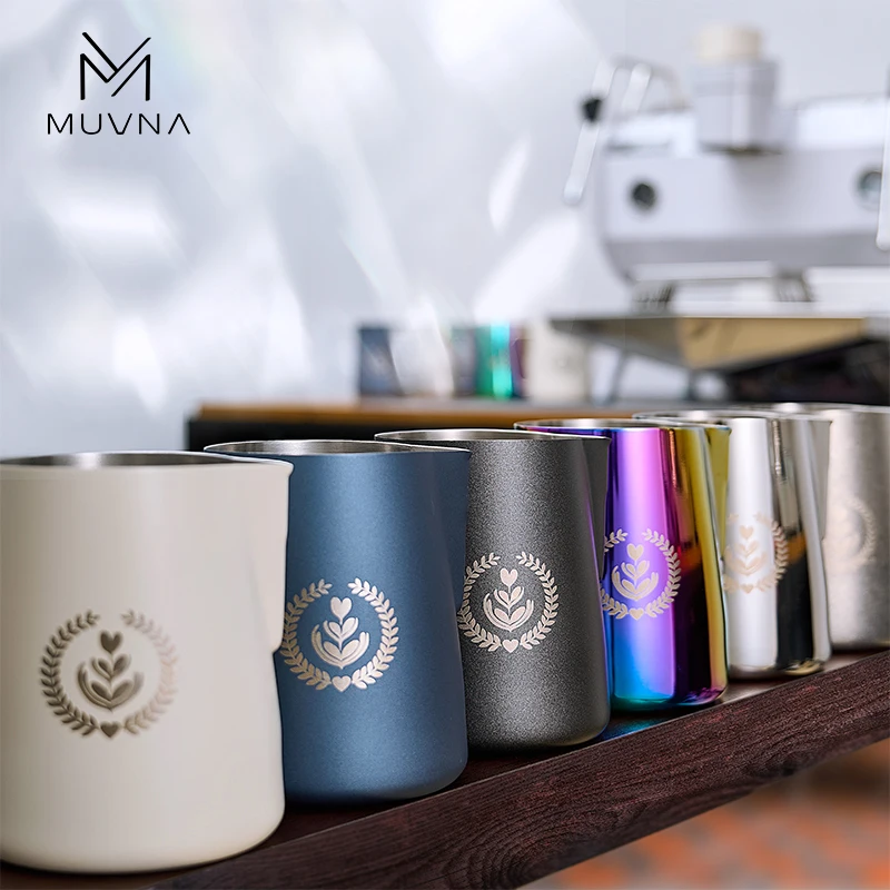 MUVNA 350/450/600ml Milk Steaming Frothing Pitcher Stainless Steel Milk Jug Pull Flower Cup for Espresso Coffee Latte Art Tool