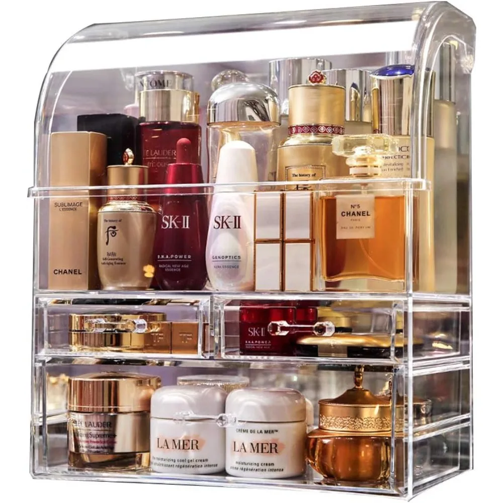 

Professional Large Cosmetic Makeup Organizer Dust Water Proof Cosmetics Storage Display Case with Drawers