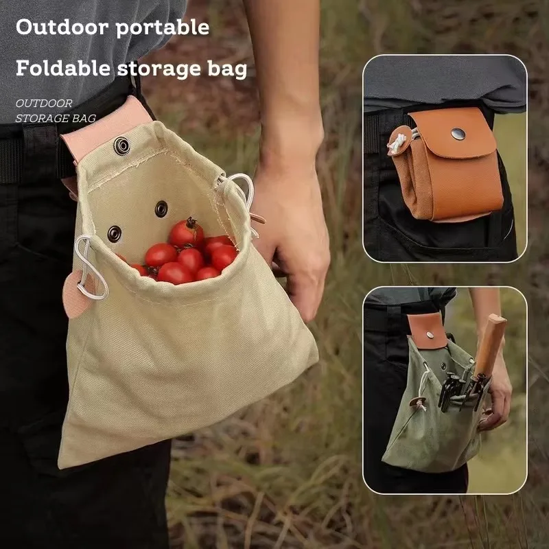 PU Outdoor Portable Camping Mushroom Foraging Bag Orchard Hiking Canvas Multi Functional Camping Storage Bag Camping Equipment