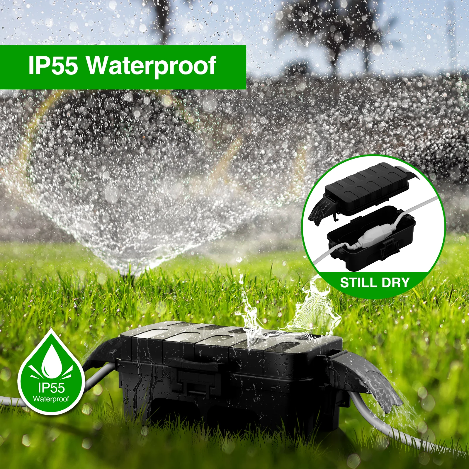 إجمالي 7 قطعة صناديق حماية لشريط الطاقة 1 قطعة كبيرة/1 قطعة متوسطة/5 قطعة صندوق صغير صندوق كهربائي مقاوم للماء للأسلاك الخارجية