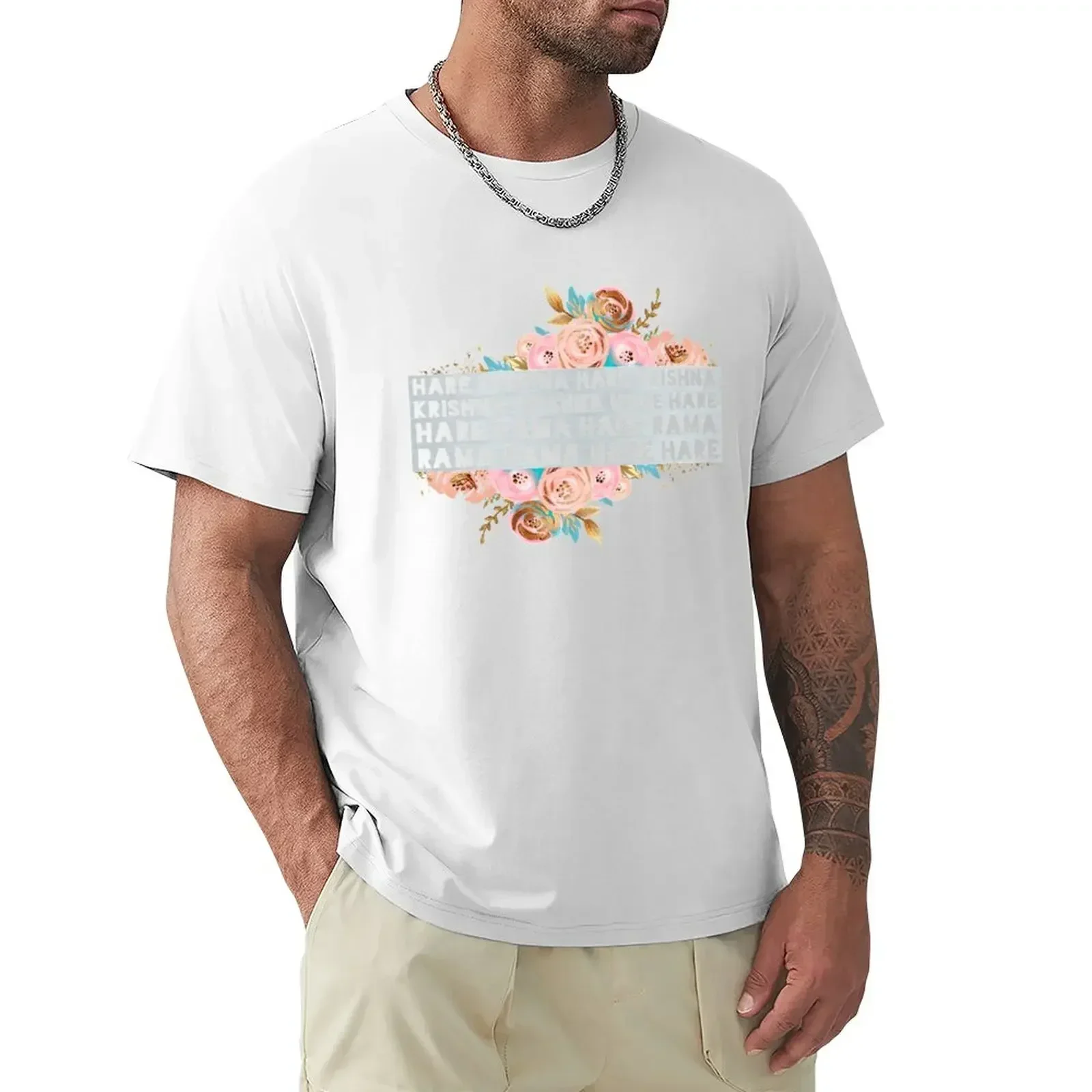 Hare Krishna Hare Rama Maha mantra T-Shirt 2024 new arrival 100% cotton round neck vintage style clothes plain t shirt for men