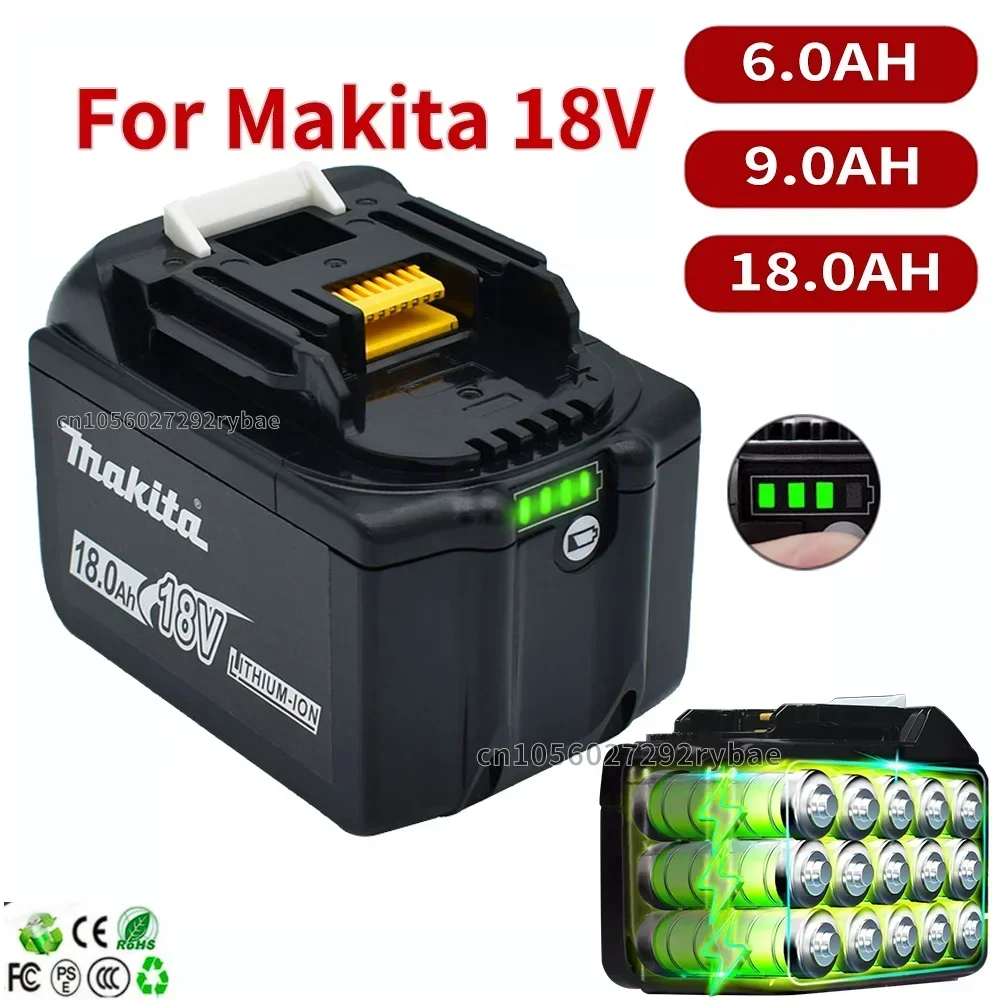 Makita 18V Battery 6AH 9AH 18AH Li-ion Replacement LXT BL1860B BL1860 BL1850 BL1830 DHP482RFX9 BL1815 LXT400 for Cordless Drills