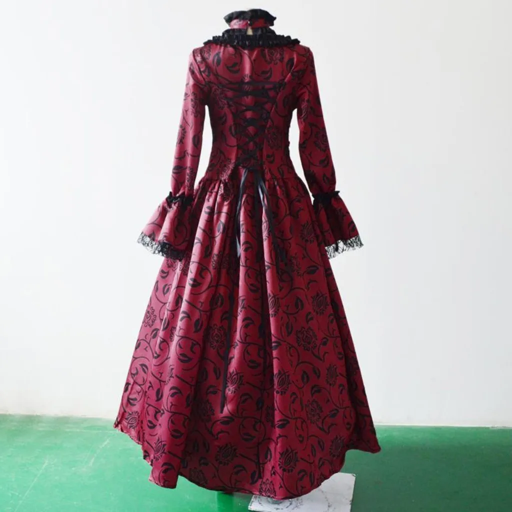 Women Vintage Exquisite Dress Gothic Retro Floral Print Ball Gowns Dress Medieval Renaissance Court Dress Halloween Costume view 5